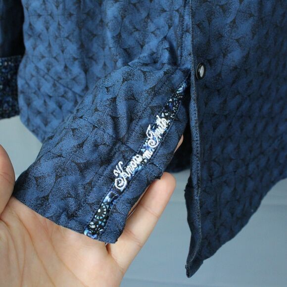 Robert Graham Shirt Mens Medium Diamante Button Up Contrast Cuffs Blue Collared - Picture 8 of 11